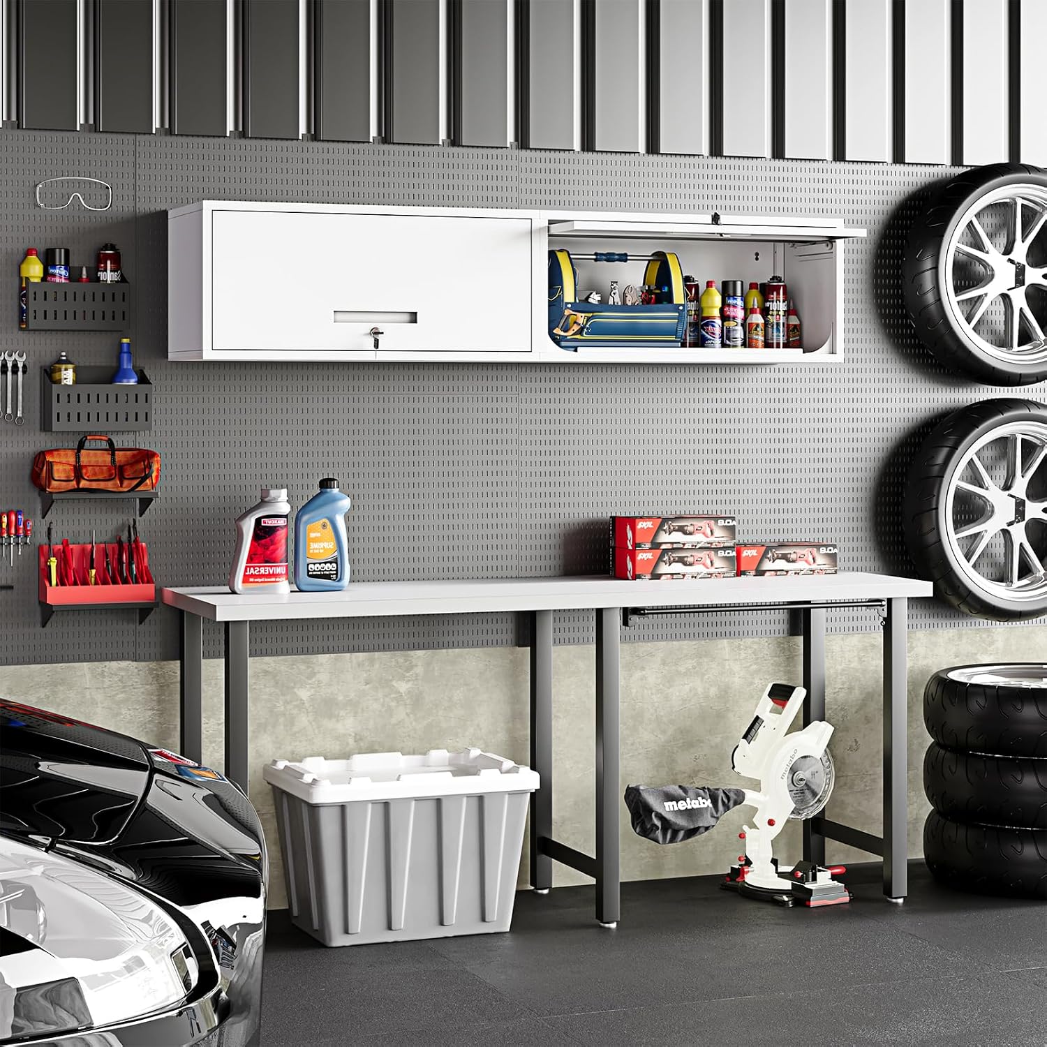 Wall Mounted Storage Organizer Wall Cabinet Garage Wall Cabinet Medicine Cabinet Over The Toilet Storage Cabinet Upper Cabinet Wall Mounted with Locking Door Steel Storage Cabinet White