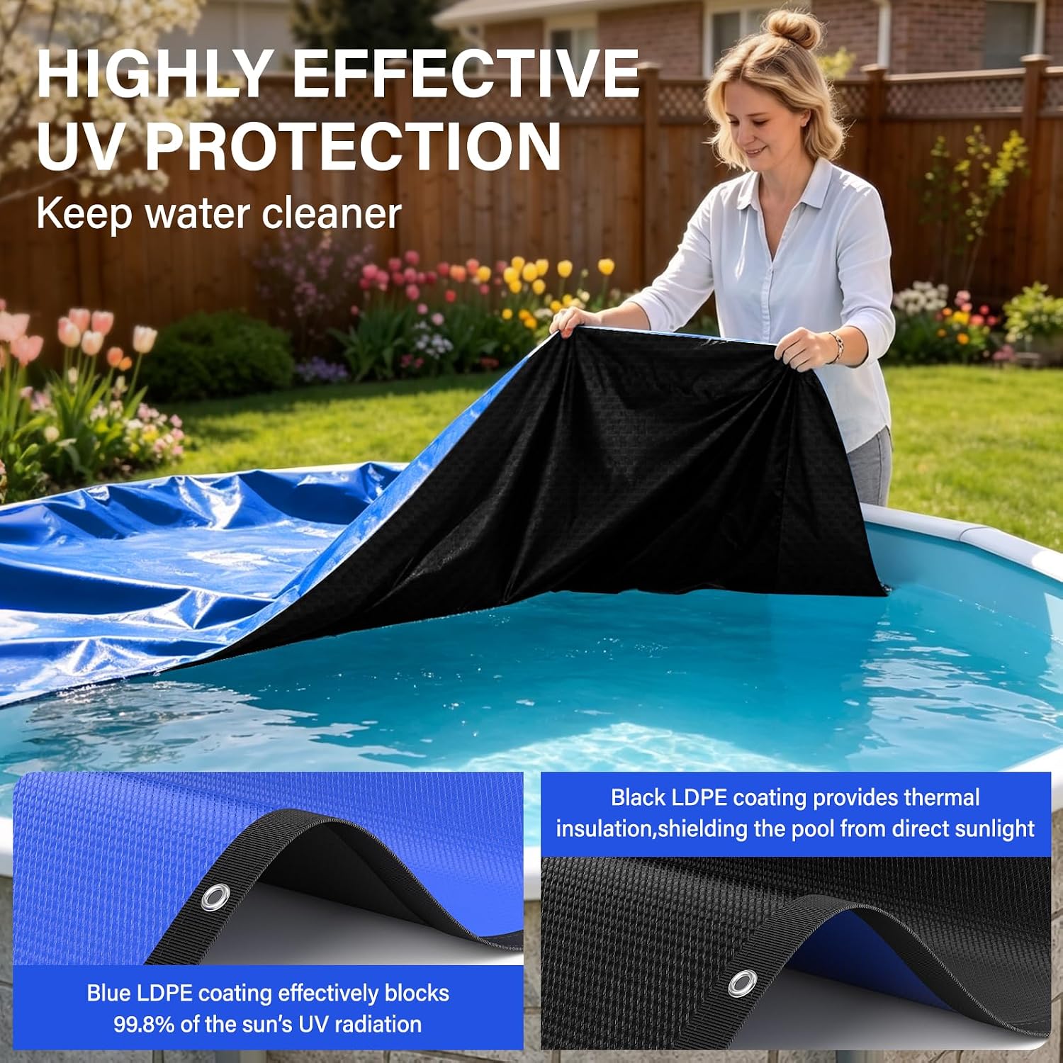 18FT Round Winter Pool Cover 500D Extra Thick Above Ground Pool Cover Blue