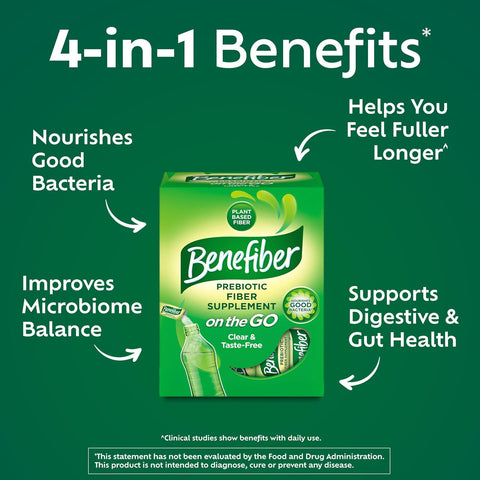 Benefiber Prebiotic Fiber Supplement Powder, Unflavored, 28 Stick Packs