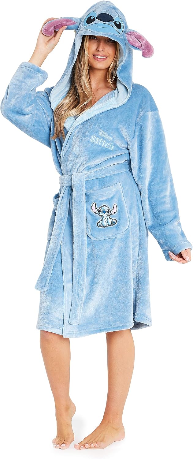 Disney Robes for Women, Lilo and Stitch Bath Robes, Fleece Bathrobe with Hood, Soft Polyester