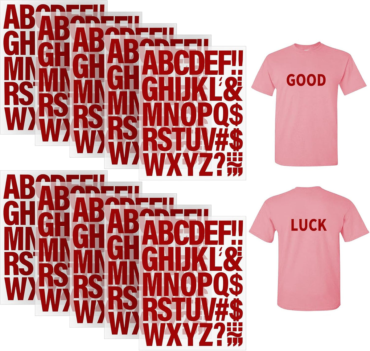 10 Sheets 440 Pieces Iron on Letters for Clothing, 2 Inch Heat Transfer Letters, Red Iron on Vinyl Letters with A-Z PU Alphabets Sticker for Fabric, Jersey T-Shirt Printing DIY Craft