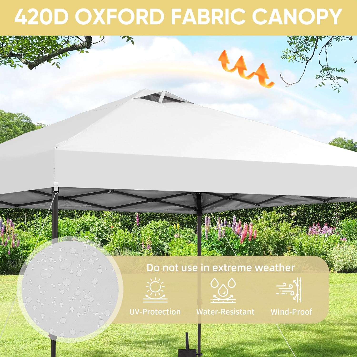 GDY 10x10 Pop Up Canopy Patio Carpas, One Push Set up with Central Lock Canopy with Hand Carry Bag, Included 4 Sandbaogs,8 Stakes and 4 Ropes, White