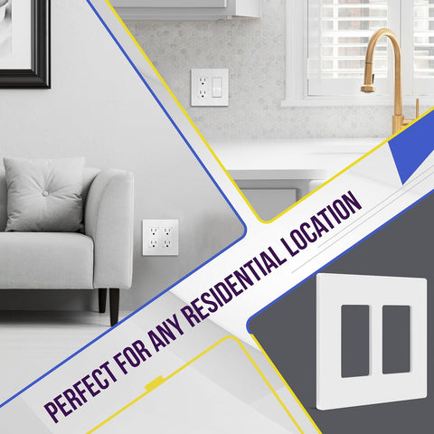 ENERLITES 2-Gang White Screwless Decorator Switch Outlet Wall Plate Cover