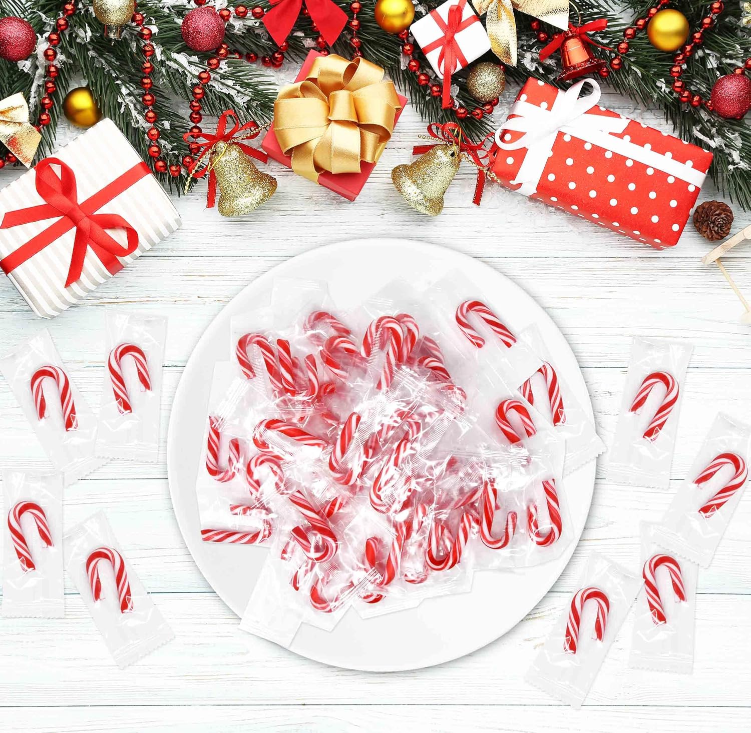 Christmas Mini Candy Canes Individually Wrapped Peppermint Flavor 100 Pack
