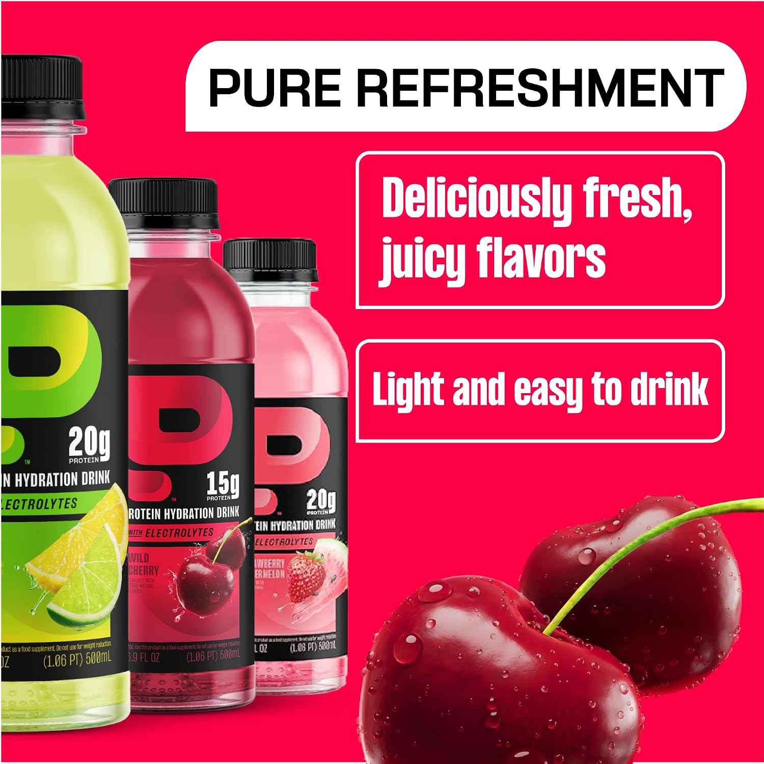 Protein2o Hydration Drink - 2-in-1 Liquid Clear Whey Protein Isolate and Electrolyte Drink - 15g Protein, Vitamins B5, B6 - Post-Workout Recovery - 16.9 Fl Oz - 12 Count Wild Cherry