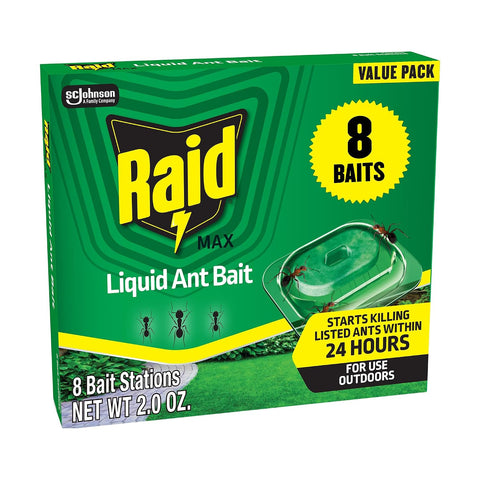 Raid Outdoor Liquid Ant Bait, 8 Ready-to-Use Ant Bait Stations, 2 fl oz