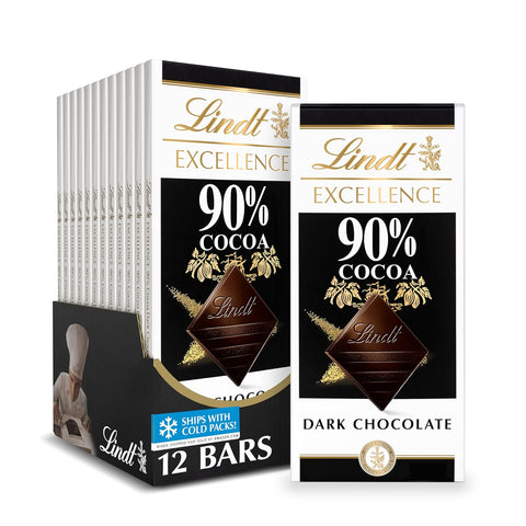 Lindt EXCELLENCE 90% Cocoa Dark Chocolate Candy Bar, 3.5 oz., 12 Pack