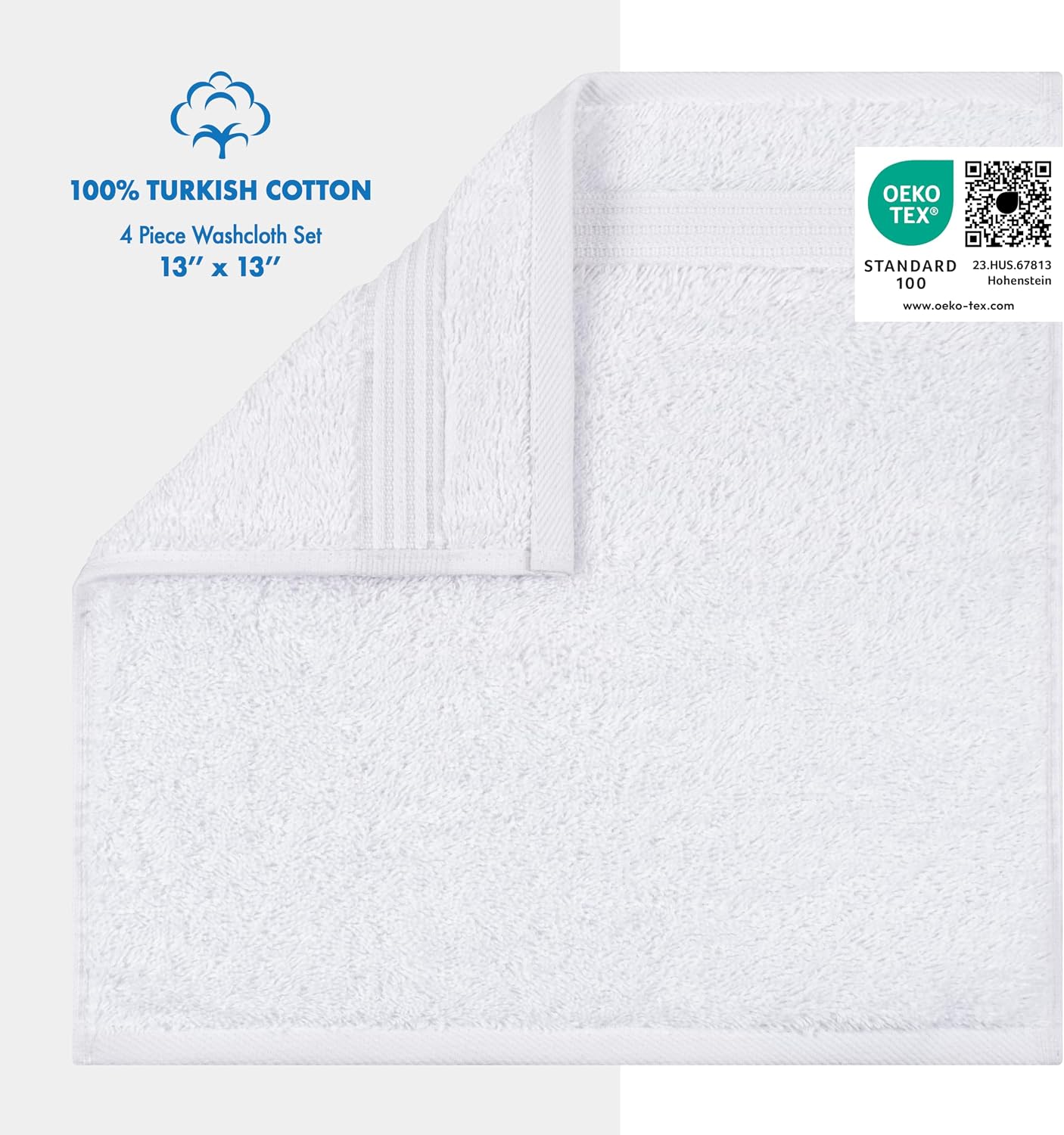 Cotton Paradise 100% Cotton Turkish Towel Set, Soft Absorbent Quick Dry, 4 Piece Washcloth Set, Snow White