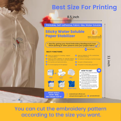 New brothread 6PCS 8.5"x11" Sticky Water Soluble Embroidery Stabilizer