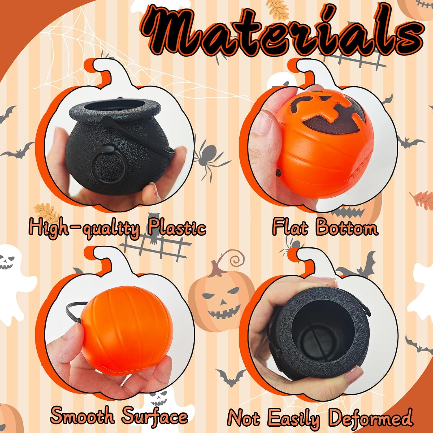 24 Pcs Halloween Mini Candy Buckets,Portable Pumpkin Buckets with Handle,Plastic Witch Cauldrons for Halloween Party Favors,Home Décor,Trick or Treat Accessories