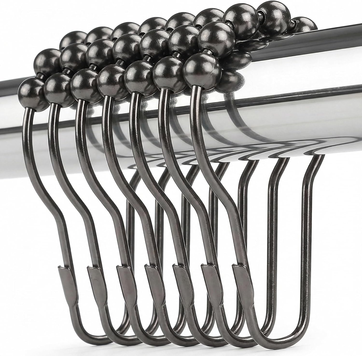 Shower Curtain Hooks Rings, Rustproof Metal Shower Curtain Rings for Bathroom Shower Rods Curtains - Set of 12, Black Nickel