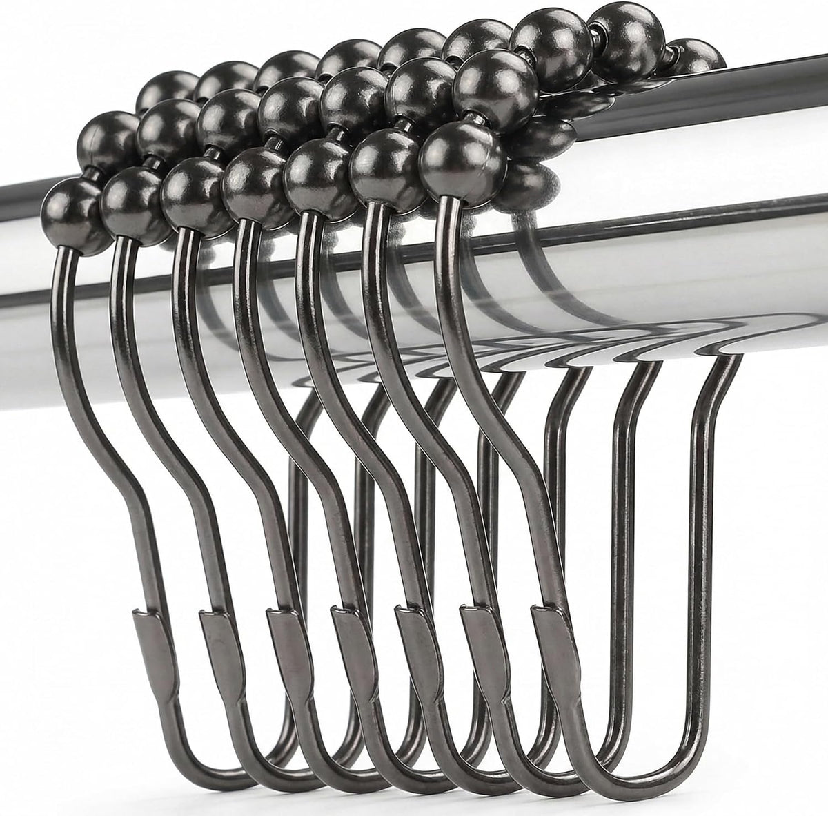 Shower Curtain Hooks Rings, Rustproof Metal Shower Curtain Rings for Bathroom Shower Rods Curtains - Set of 12, Black Nickel
