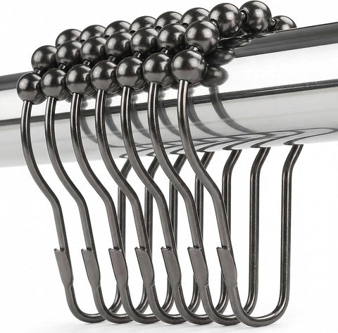 Shower Curtain Hooks Rings, Rustproof Metal Shower Curtain Rings for Bathroom Shower Rods Curtains - Set of 12, Black Nickel
