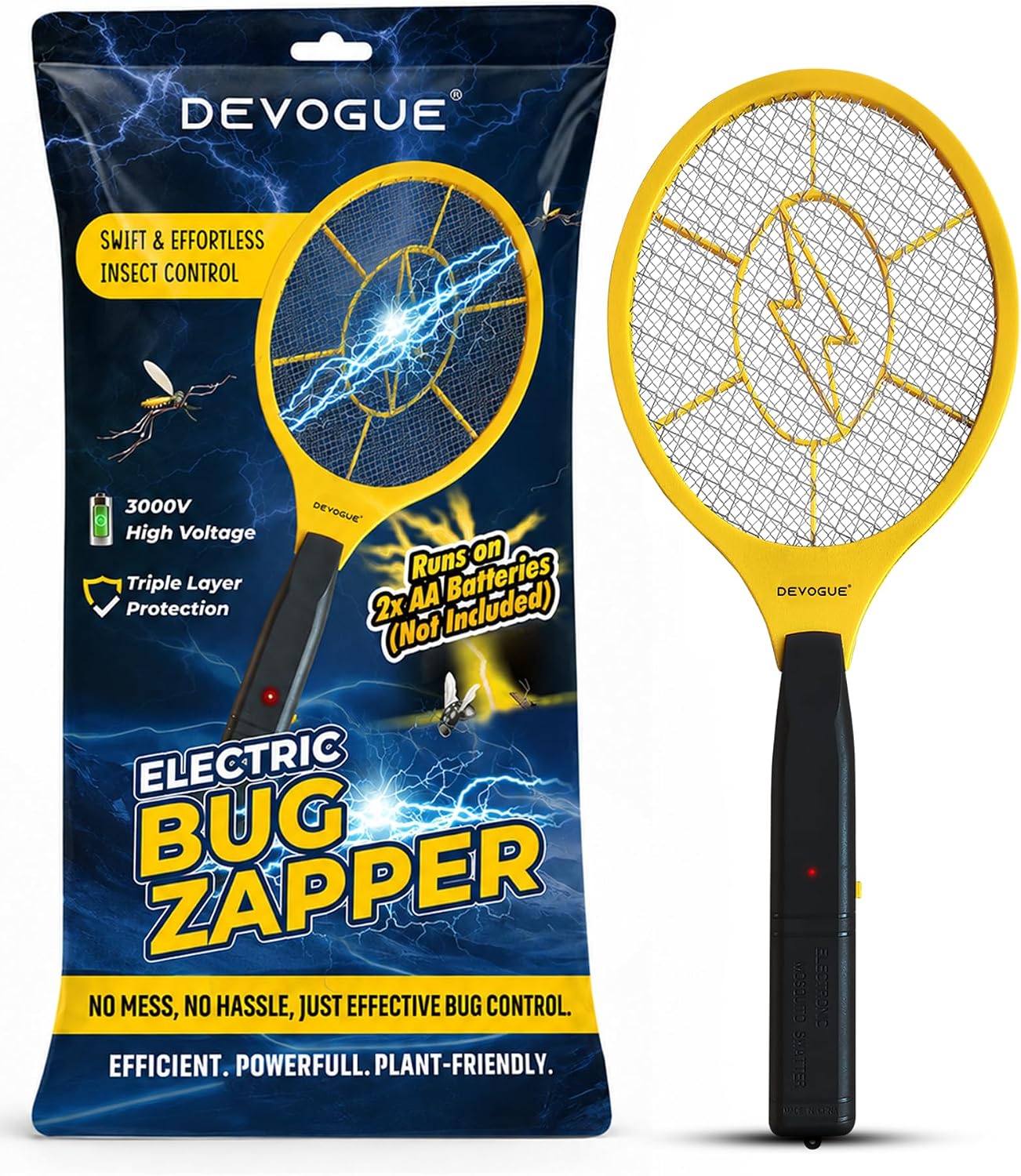 DEVOGUE® Electric Fly Swatter Bug Zapper Battery Operated Flies Killer Indoor and Outdoor Pest Control Mosquito Zapper and Insect Catcher Racket