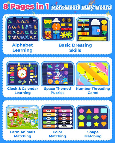Gojmzo Busy Board Montessori Toys for Toddler Boy Girl Gifts Busy Book