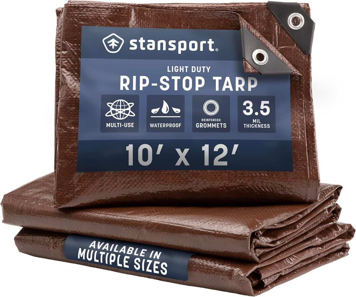 Stansport Light-Duty Rip-Stop Tarp 10' x 12' - Brown (U-1012)
