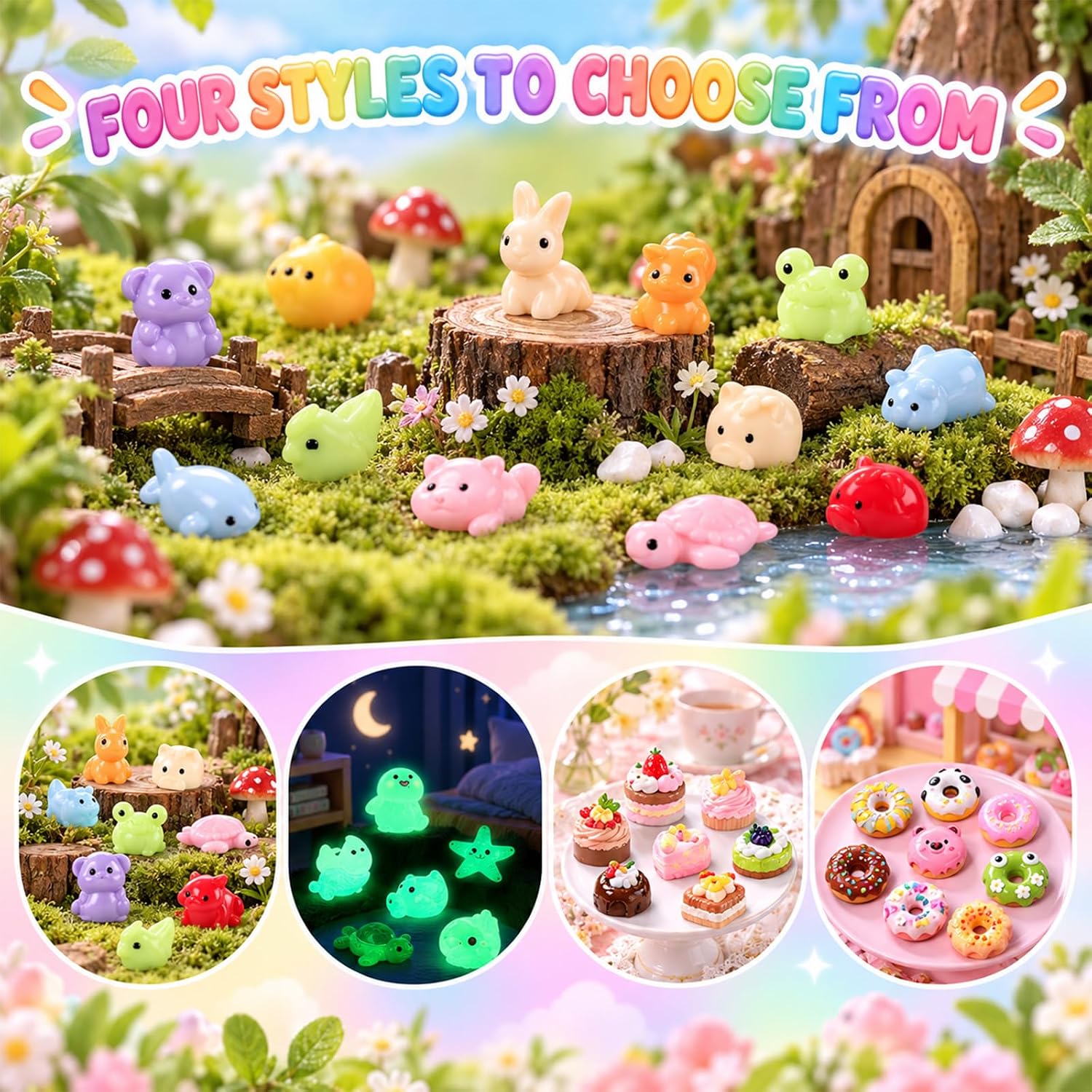 TQBAJ 60PCS Mini Glow in The Dark Animal Resin Models, Mystery Resin Animals Blind Bag, DIY Fairy Garden House Micro Landscape Aquarium Decor, Individually Wrapped Blind Bag(A)