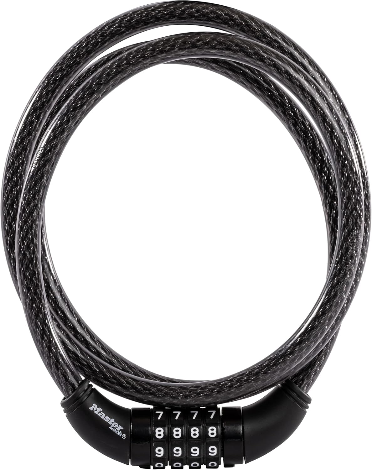 Master Lock Black Set Your Own Combination Bike Lock, Metal Cable Lock has a Weather Resistant Vinyl Coating for Outdoor Durability, 5 Feet Long, 8370D