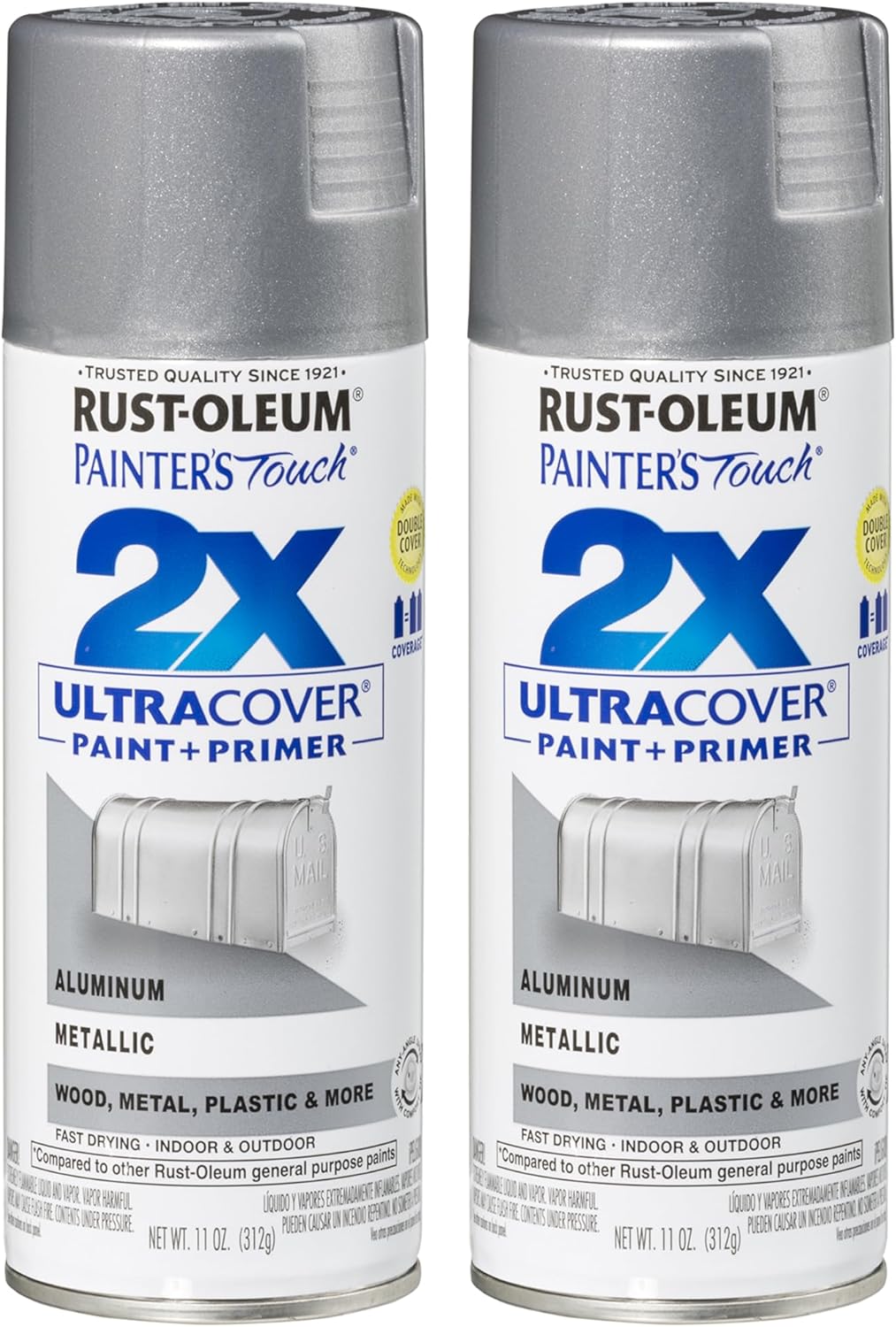 Rust-Oleum Painter's Touch 2X Ultra Cover Spray Paint, Metallic Aluminum