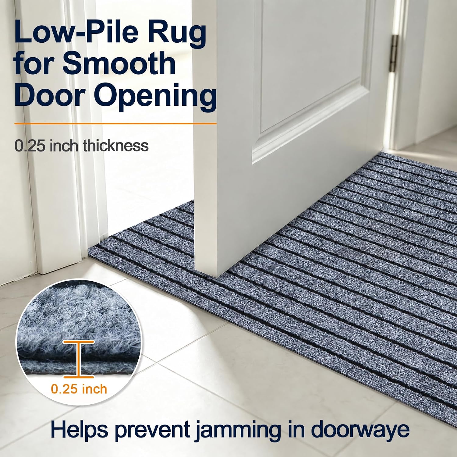2x8 FT Non-Slip Runner Rug with Rubber Backing, Gray Strip