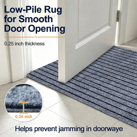 2x8 FT Non-Slip Runner Rug with Rubber Backing, Gray Strip