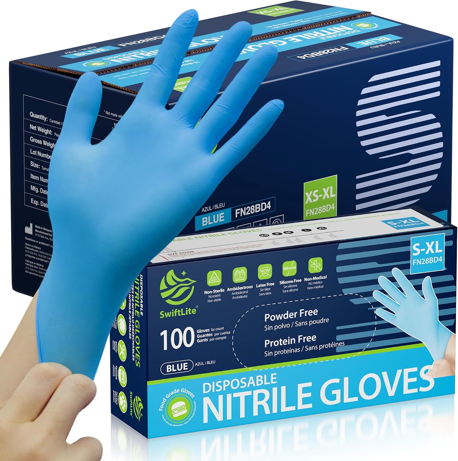 SWIFTLITE Blue Nitrile Gloves Disposable Latex Free, Food Safe
