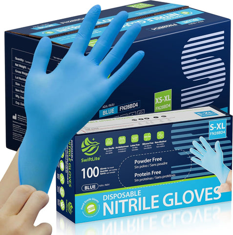 SWIFTLITE Blue Nitrile Gloves Disposable Latex Free, Food Safe