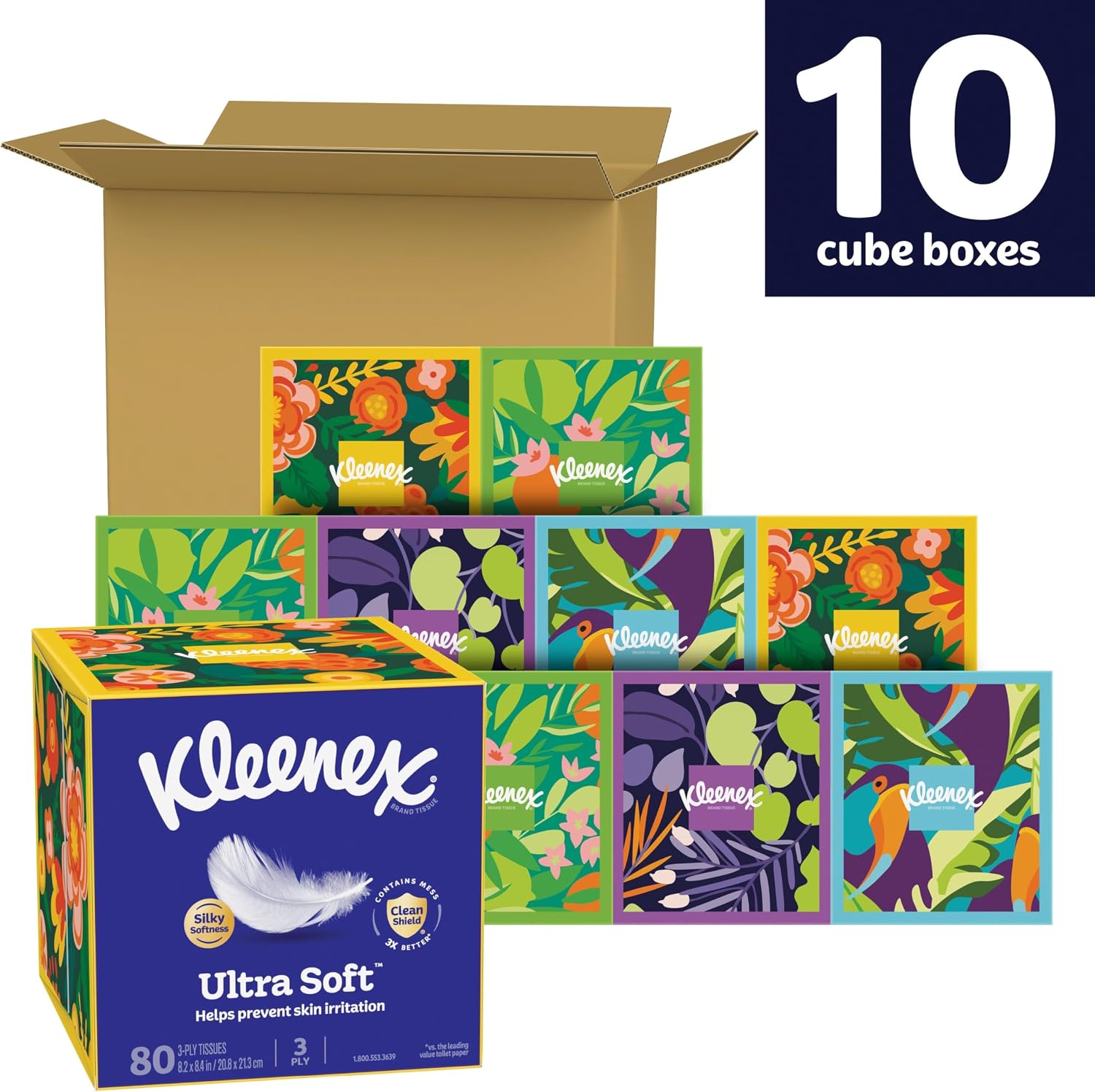 Kleenex Ultra Soft Facial Tissues, 10 Cube Boxes, 80 Tissues per Box
