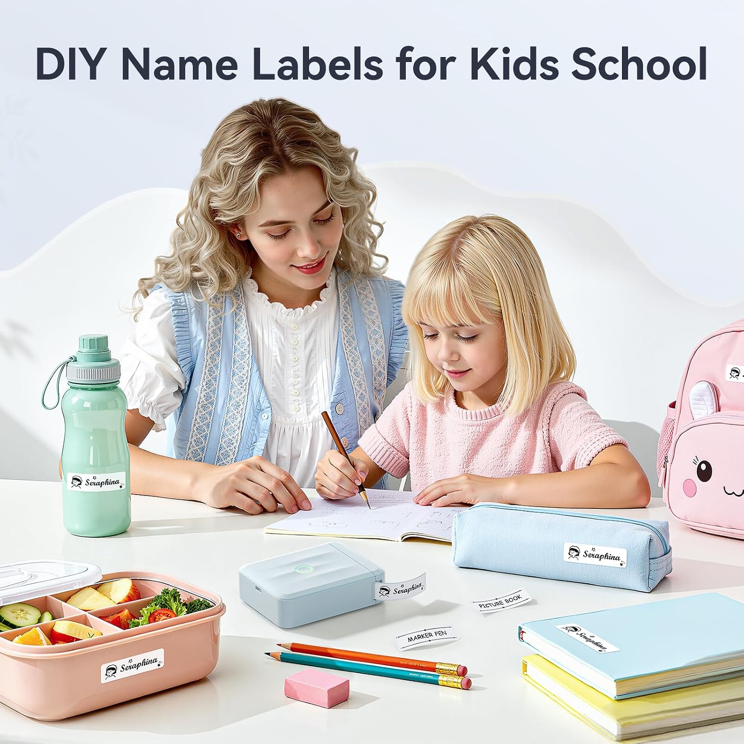 NIIMBOT D110 Mini Label Maker Machine with Tape for Home School, Blue