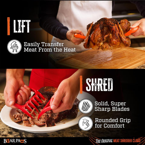 Bear Paws Meat Claws - The Original BBQ Meat Shredder Claws - Red