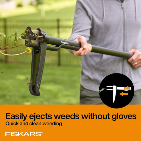 Fiskars Deluxe Stand-Up Weed Puller Tool, 4 Serrated Stainless Steel Claws