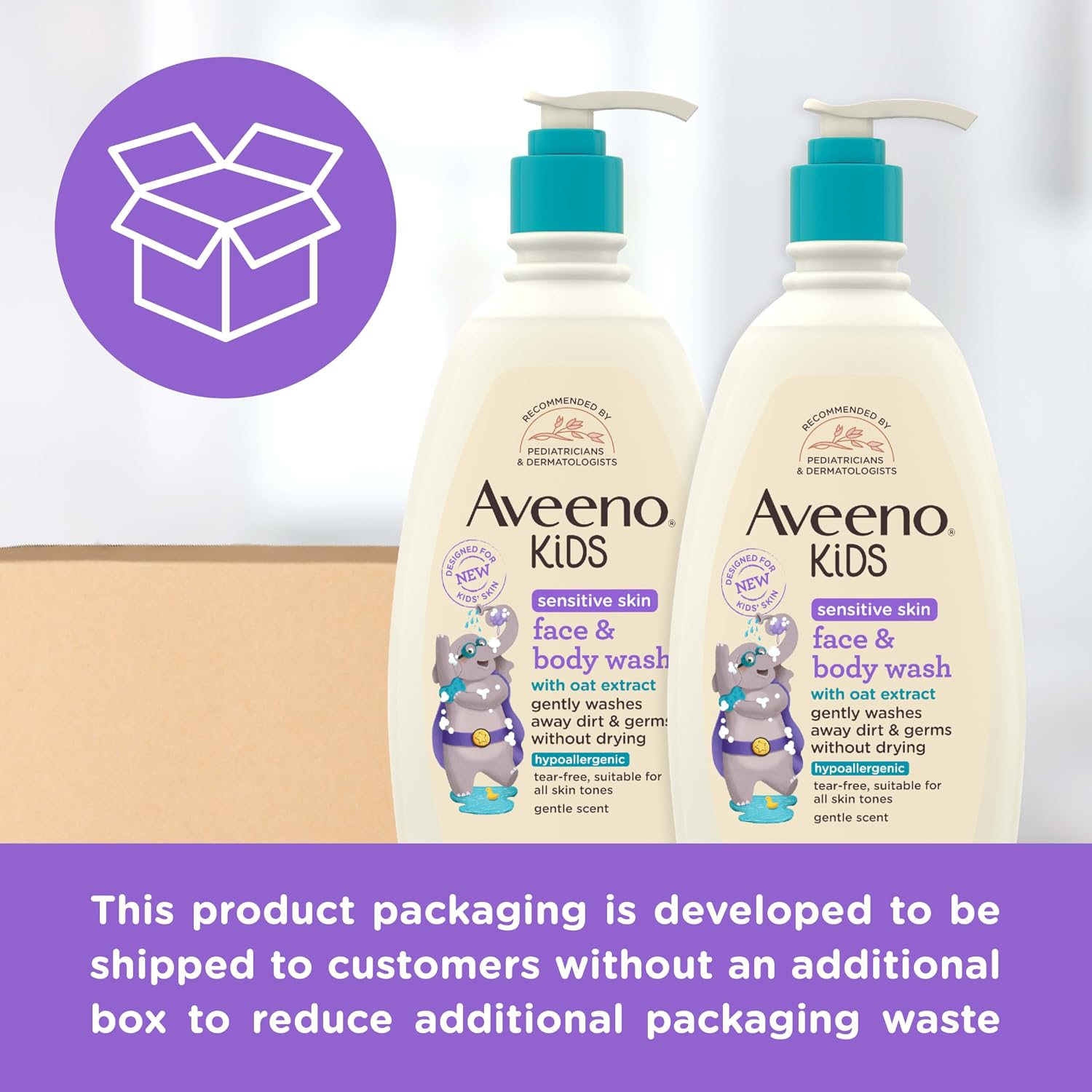 Aveeno Kids Sensitive Skin Face & Body Wash, 2 Pack, 2 x 18 fl. oz