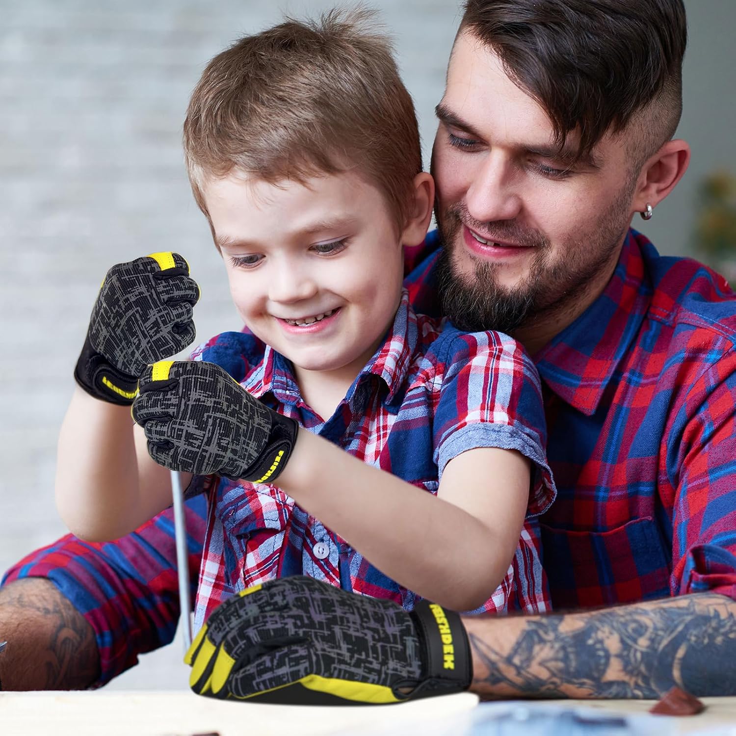 Kids Genuine Leather Work Gloves Age 2-12, Touchscreen, Reflective