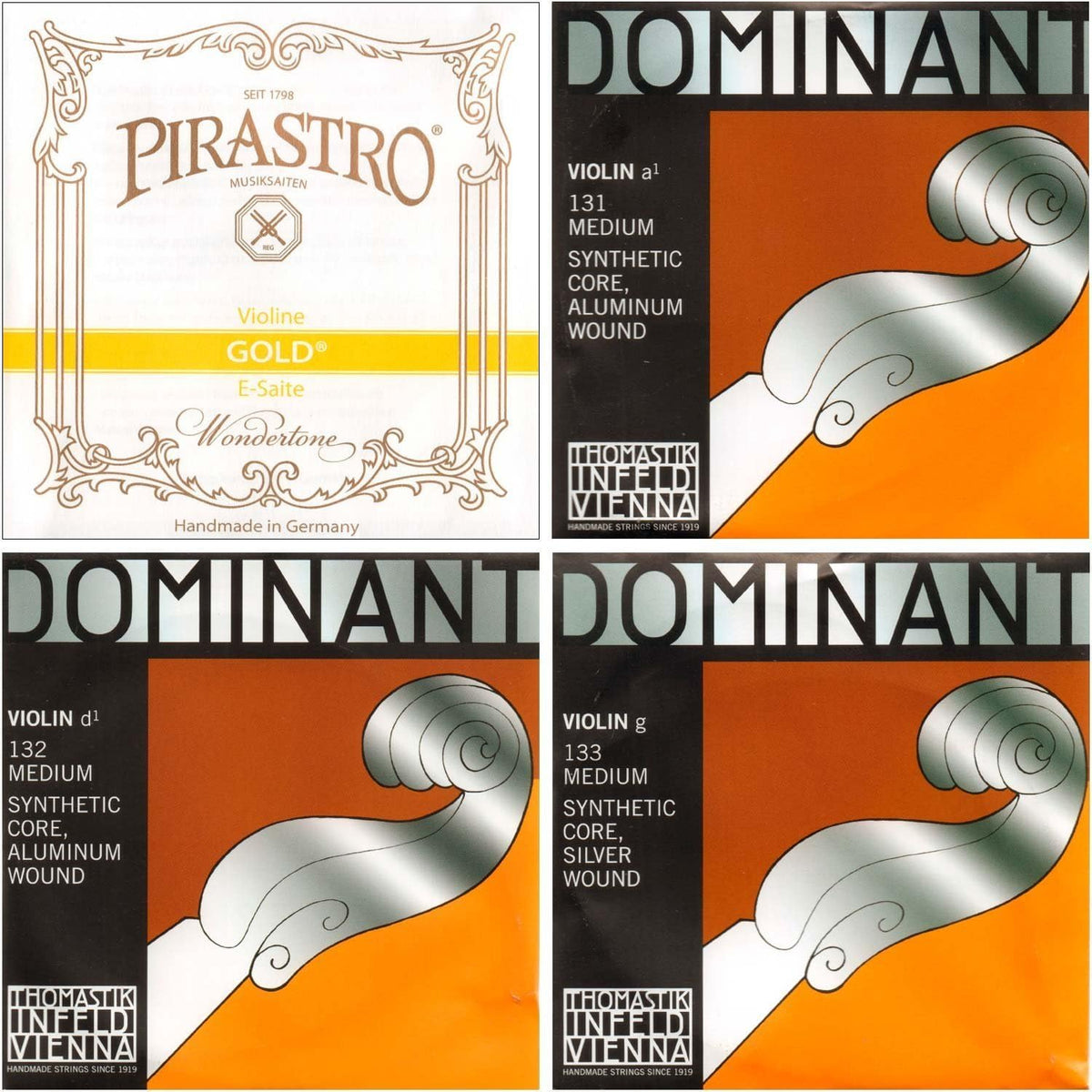 JSI Special 4/4 Violin String Set: Gold Label Loop-End E & Dominant A, D, and G Strings - Medium Gauge