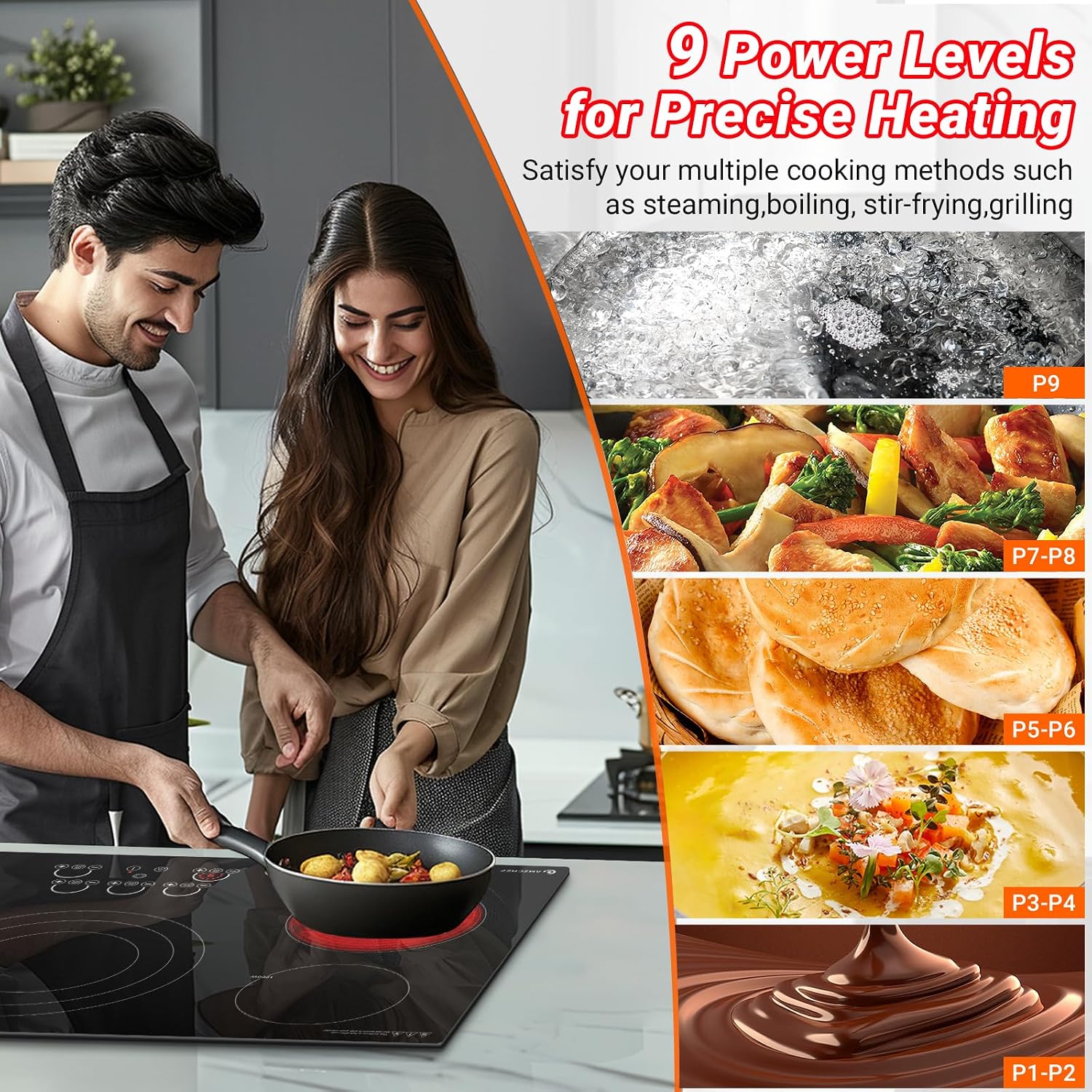 AMZCHEF 36" Electric Cooktop, 5 Burners, 9000W, Touch Control, Built-in