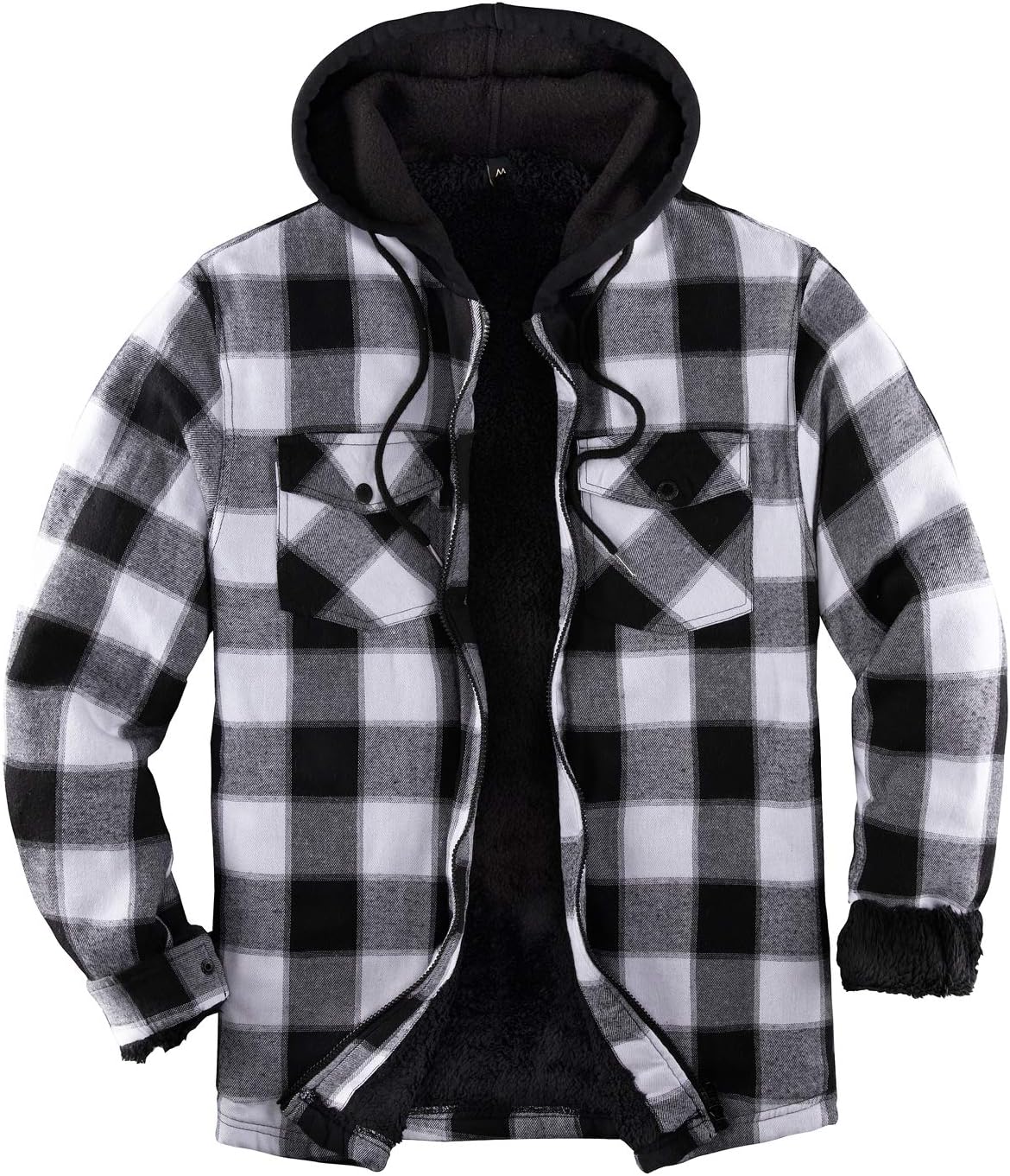 ZENTHACE Men's Sherpa Lined Full Zip Hooded Plaid Shirt Jacket