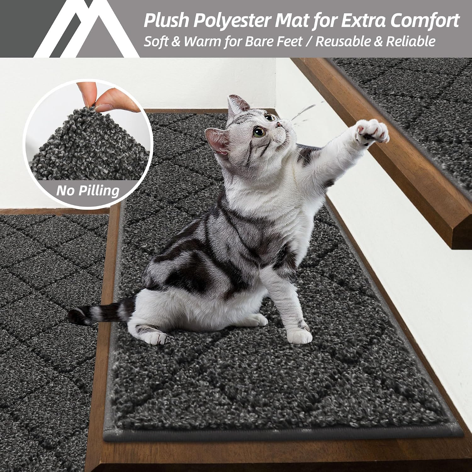 COSY HOMEER Edging Stair Treads Non-Slip Carpet Mat 28inX9in,15pc,Black