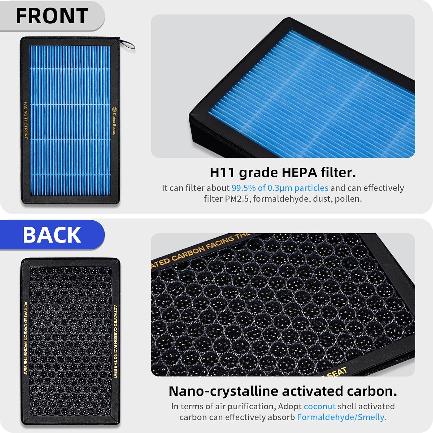 Cabin Air Filter for Tesla Model 3/Y, HEPA Activated Carbon
