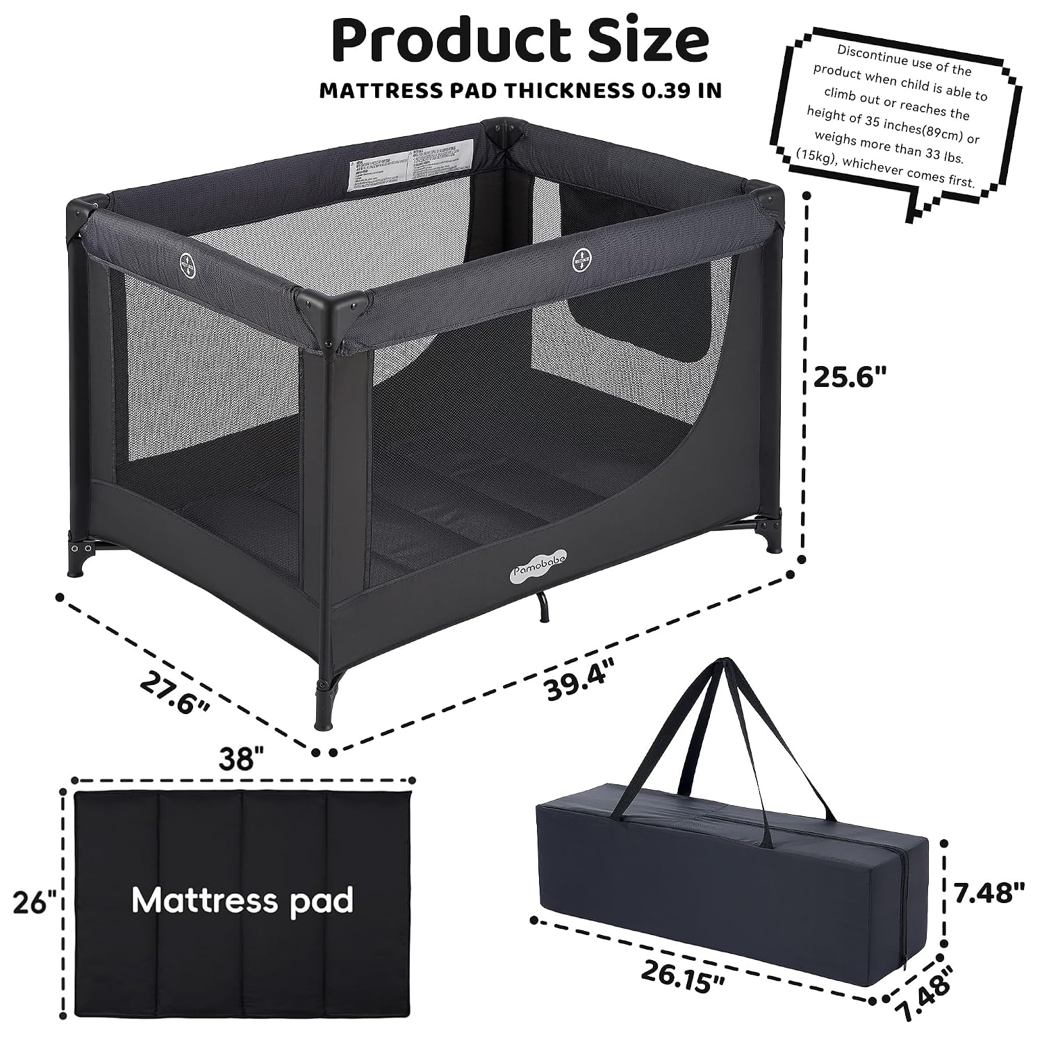 Pamo Babe Pack and Play Portable Baby Crib Foldable Playard Leightweight Travel Playpen for Tooddlers and Infant Black