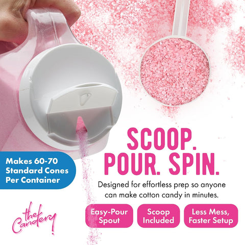 The Candery Cotton Candy Floss Sugar (2-Pack) Includes 100 Premium Cones | Raspberry Blue and Strawberry | Plastic, Reusable Jars | Easy Pour Spout or Scoop | Includes Scooper | 3 LBS Jars