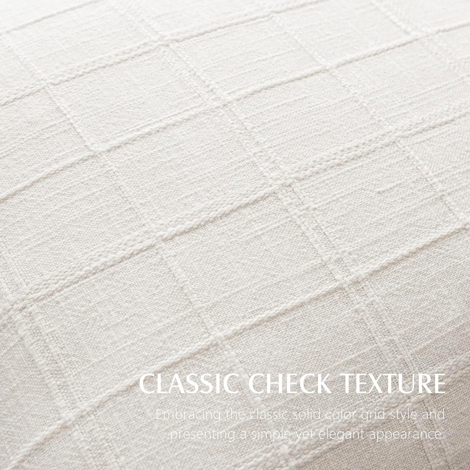Foindtower Textured Linen Check Lumbar Throw Pillow Cover 12×20 Cream White