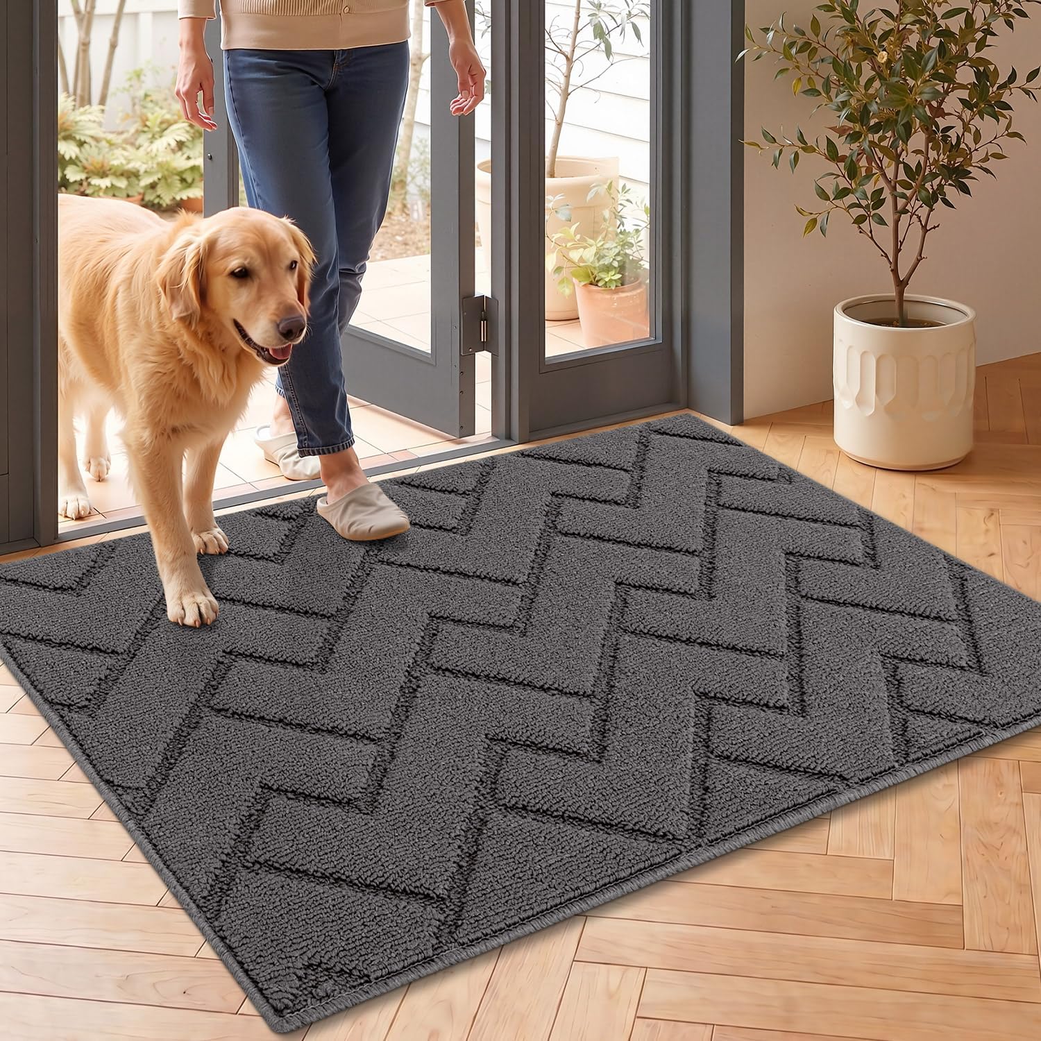 hicorfe Door mat Indoor Entrance,Dirt Trapper Door Mat,Non-Slip Welcome mat