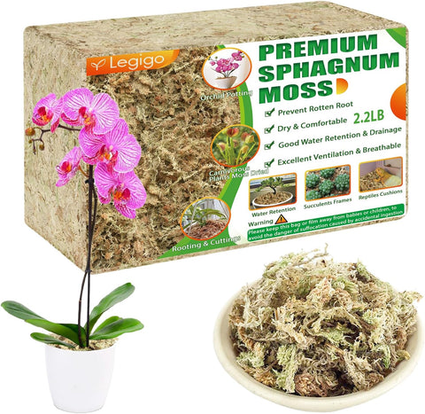 Legigo 2.2LB Sphagnum Moss for Plants- 40QT Natural Long Fibers Orchid Moss