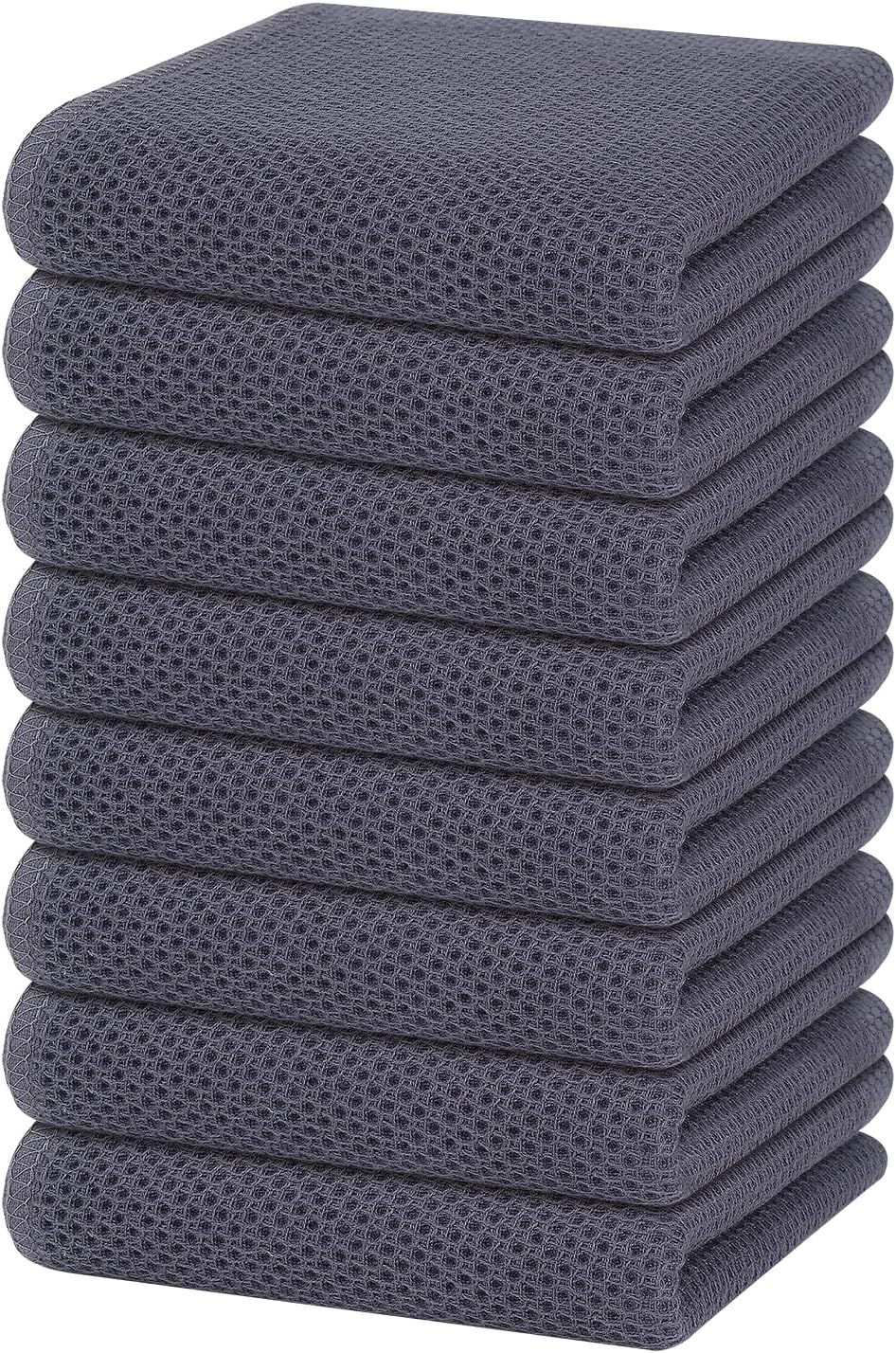 Homaxy 100% Cotton Waffle Weave Kitchen Dish Towels 8-Pack, Dark Grey