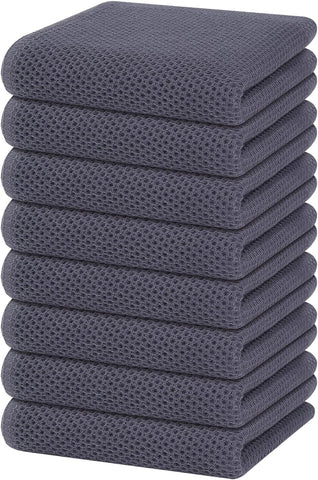 Homaxy 100% Cotton Waffle Weave Kitchen Dish Towels 8-Pack, Dark Grey