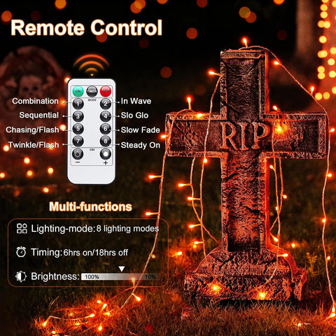 JMEXSUSS 33FT 100 LED Orange Lights for Halloween, Battery Operated