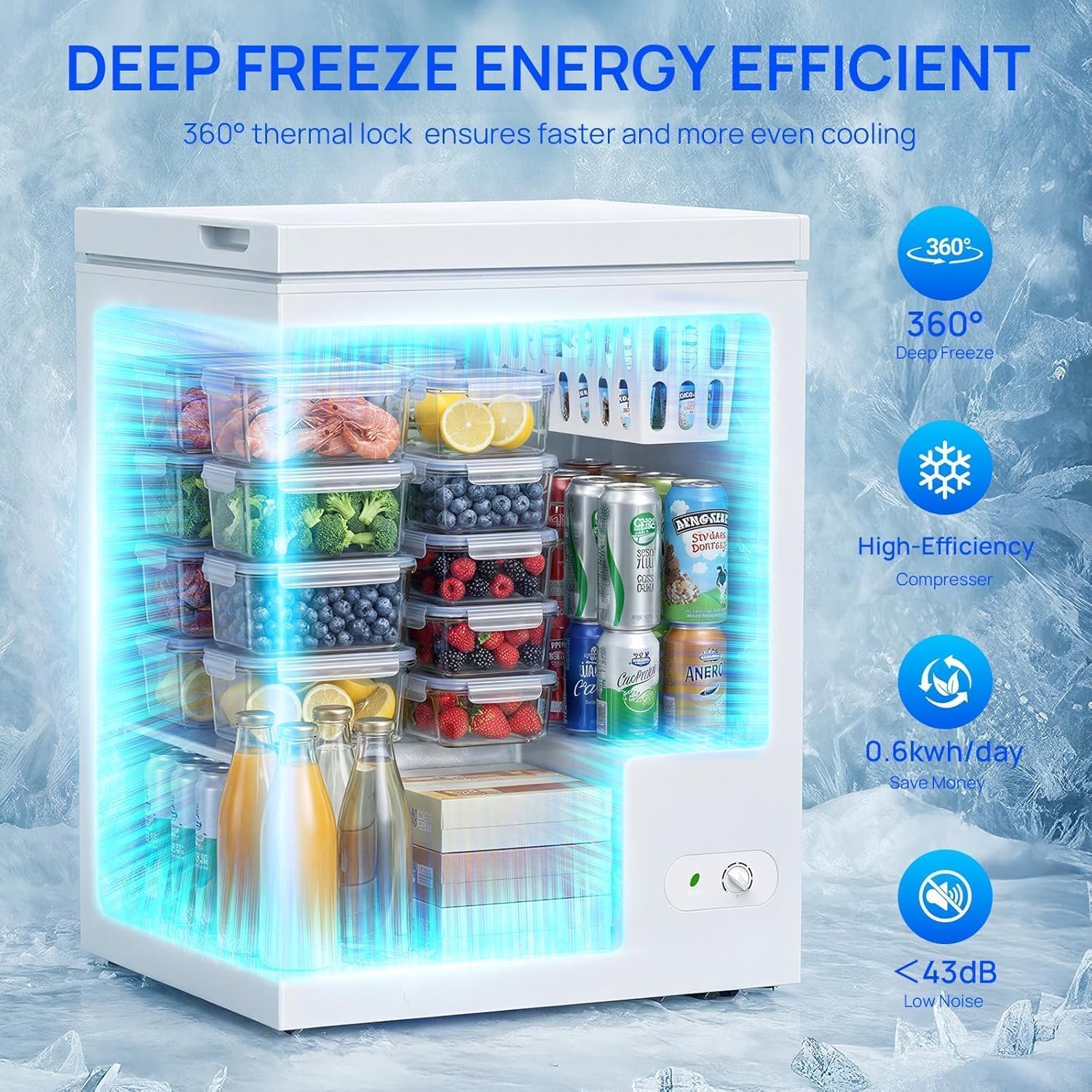 Electactic 5.0 Cu.Ft Chest Freezer, Deep Freezer with 3 Baskets