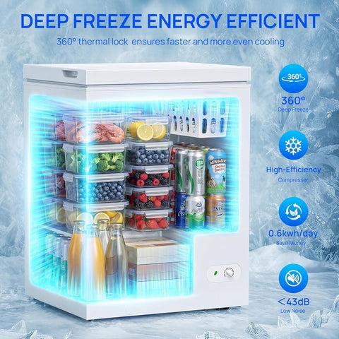 Electactic 5.0 Cu.Ft Chest Freezer, Deep Freezer with 3 Baskets