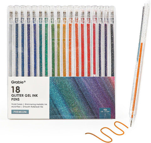 Grabie 18 Color Capped Glitter Gel Pens, Metallic Sparkling