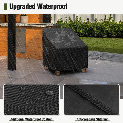 MR. COVER Patio Chair Covers Waterproof, Outdoor Furniture Covers for Rocking Chair, Heavy Duty Anti UV Chair Cover, Fits up to 35"W x 35"D x 35"H, Air Vent and Handles Included,Black, 2 Pack